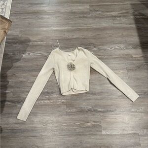 Aerie Women's Cream Cardigan Sweater with rose